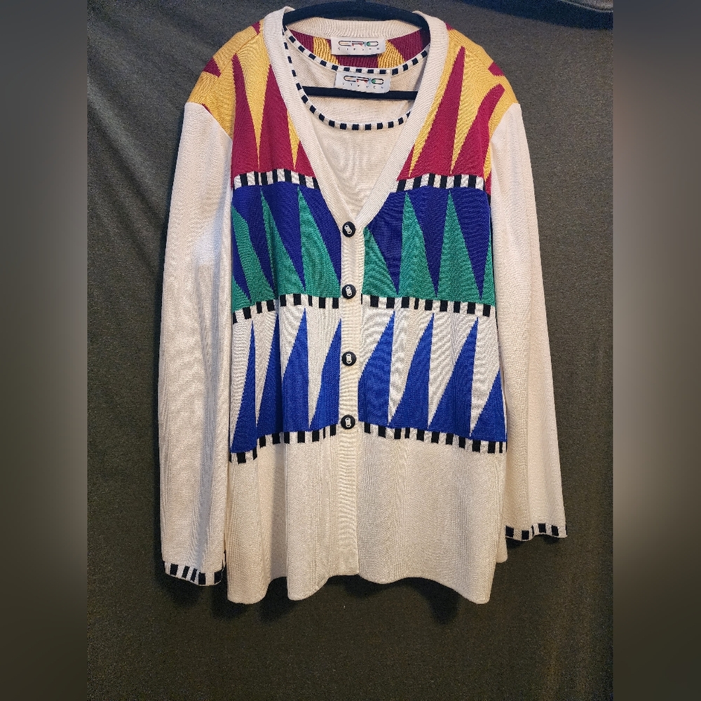 Eric Steven Vintage 2pc Top/Cardigan Geometric Women's Sweater 2xl